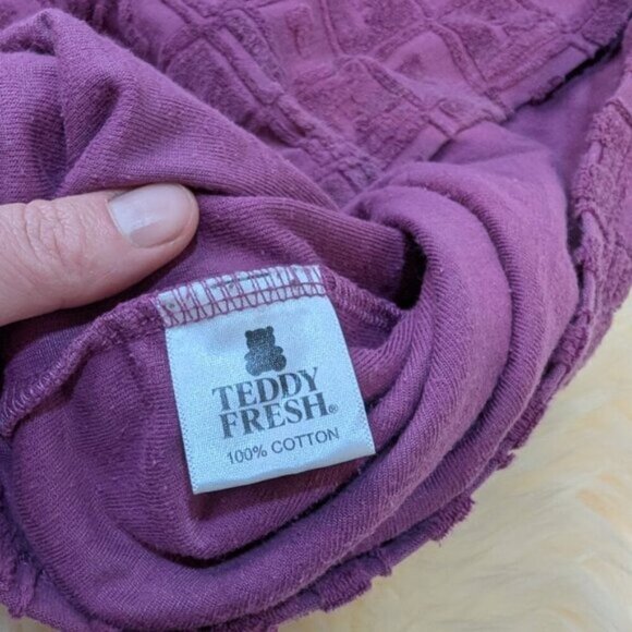 Teddy Fresh Terry Jacquard Men T-Shirt Purple Crew Neck Short Sleeve Men Size S - Picture 8 of 10